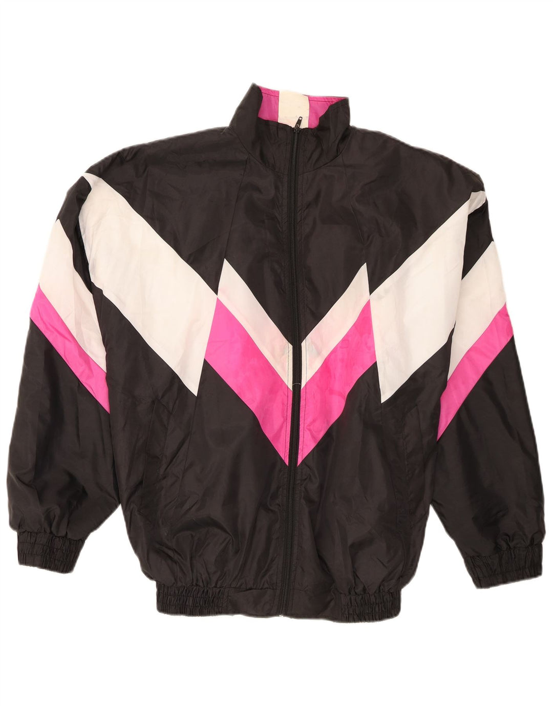Giacca da ginnastica vintage da uomo XL in poliestere color block nero