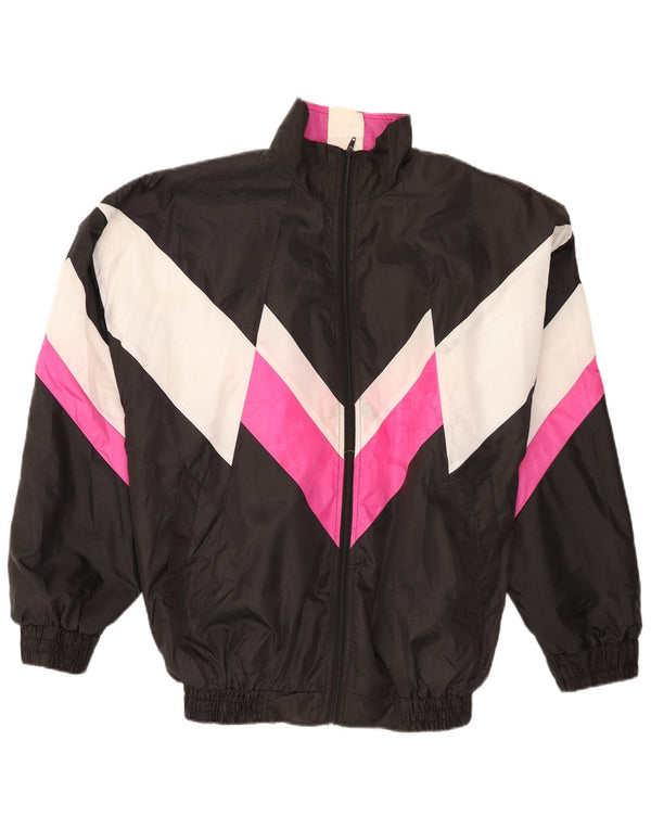 Giacca da ginnastica vintage da uomo XL in poliestere color block nero