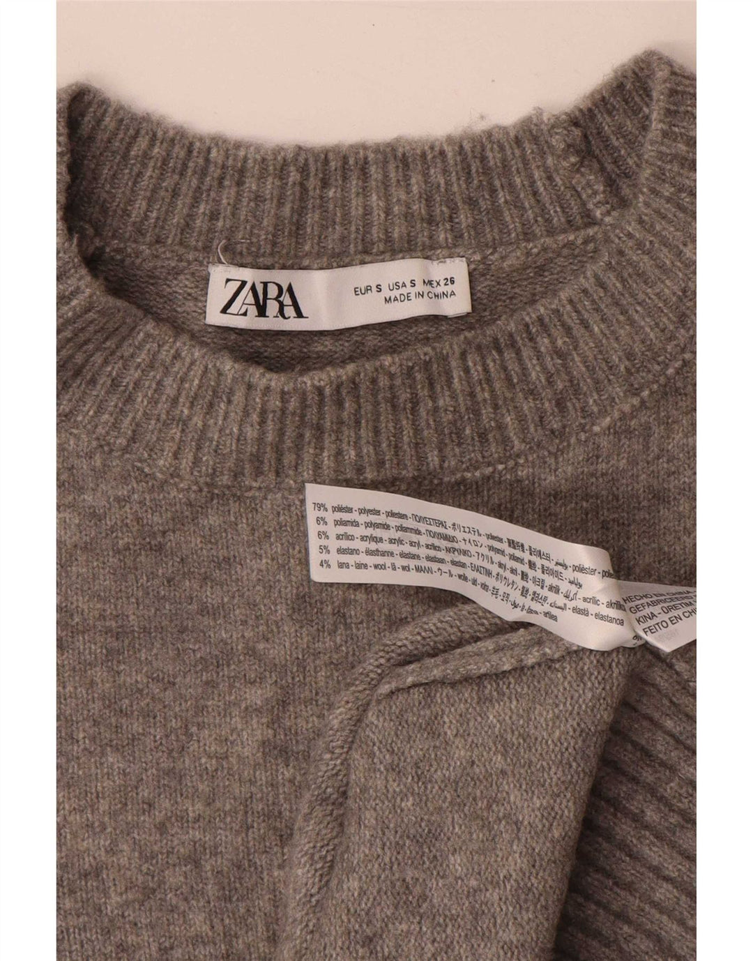 Zara maglione girocollo oversize da donna UK 10 piccolo in poliestere grigio