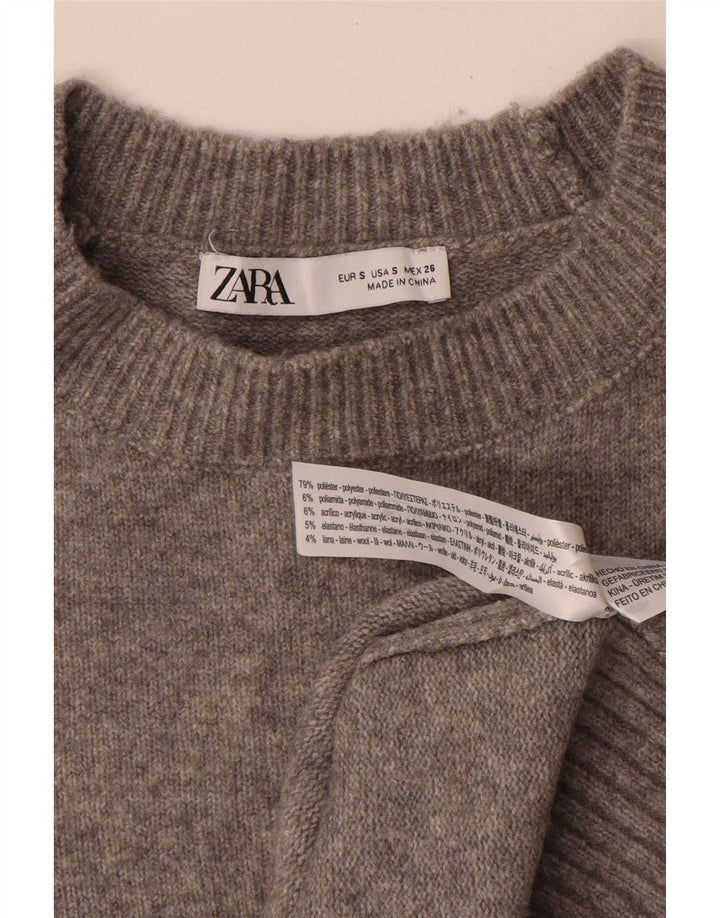 Zara maglione girocollo oversize da donna UK 10 piccolo in poliestere grigio