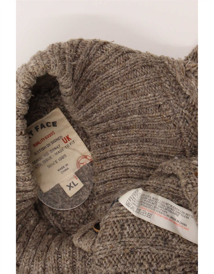 Maglione da uomo con collo abbottonato Fat Face XL Lana screziata marrone