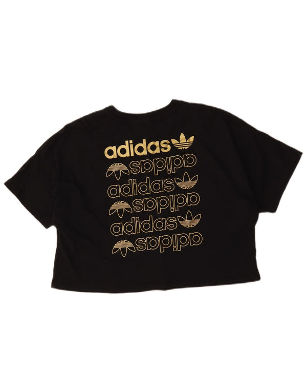 T-shirt grafica oversize corta Adidas da donna Top UK 8 piccola in cotone nero