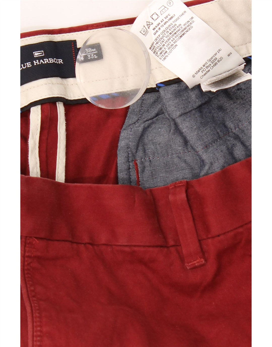 Pantaloni chino dritti Marks & Spencer da uomo blu Harbour W38 L33 rossi