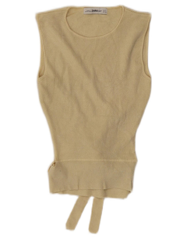 ZARA Womens Crop Vest Tank Top UK 12 Medium Yellow Viscose