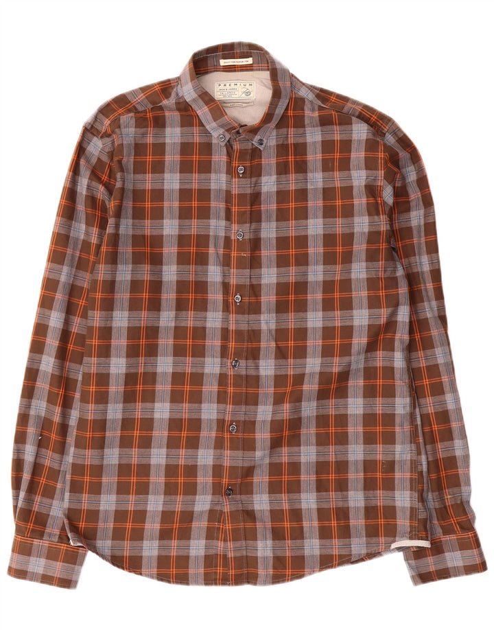 Camicia sartoriale da uomo Jack & Jones, cotone a quadri marroni grandi