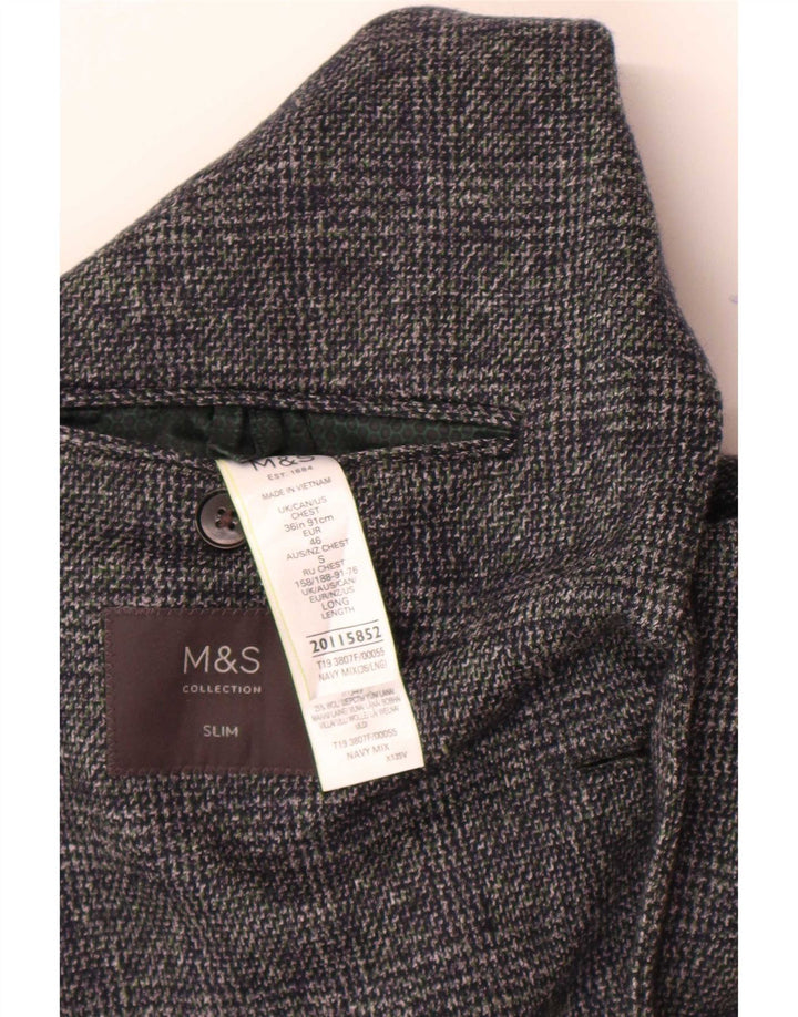 Giacca blazer a 2 bottoni da uomo Marks & Spencer UK 36 piccolo quadretto blu navy