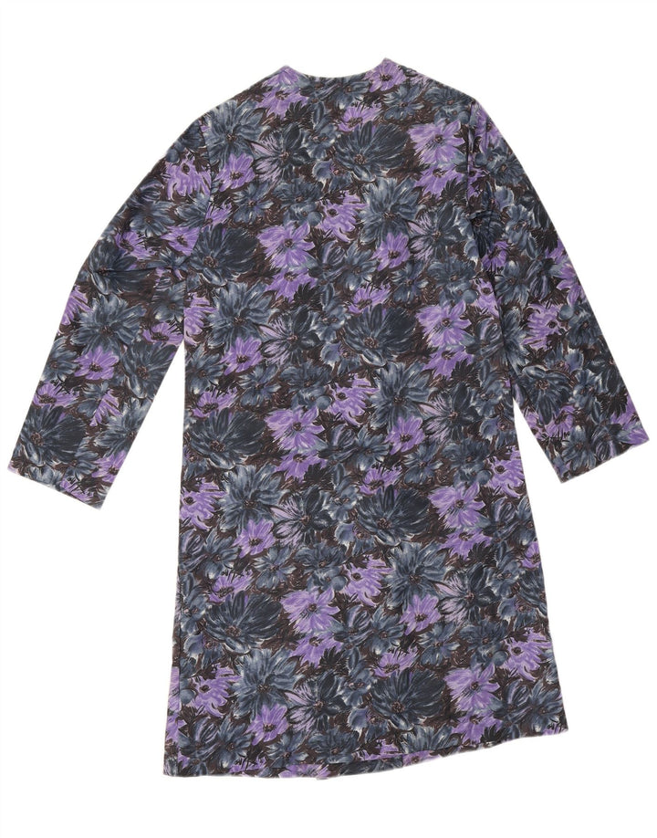 Soprabito da donna vintage UK 14 poliammide floreale viola medio