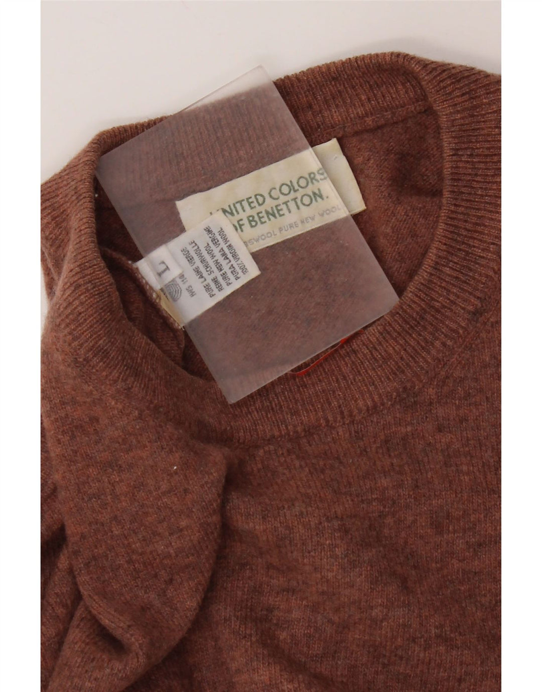 Maglione da uomo girocollo Benetton, grande, in lana vergine marrone