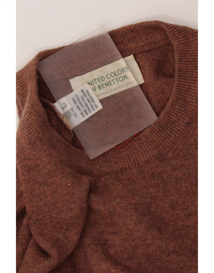 Maglione da uomo girocollo Benetton, grande, in lana vergine marrone