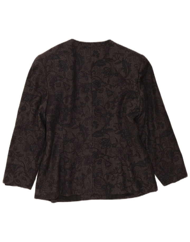 Giacca blazer vintage da donna a 4 bottoni IT 46 grande lana floreale grigia