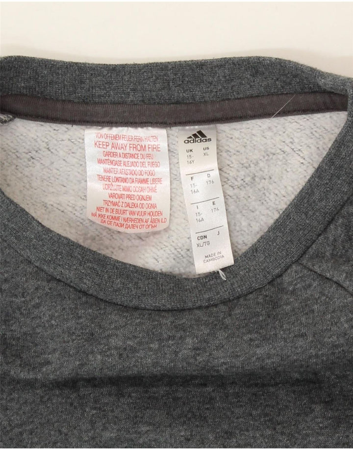 ADIDAS Boys Sweatshirt Jumper 15-16 Years Grey Vintage Adidas and Second-Hand Adidas from Messina Hembry 