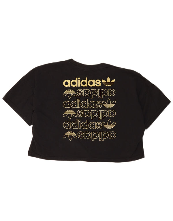 Adidas Womens Crop Oversized Graphic T-Shirt Top UK 10 Small Black Cotton