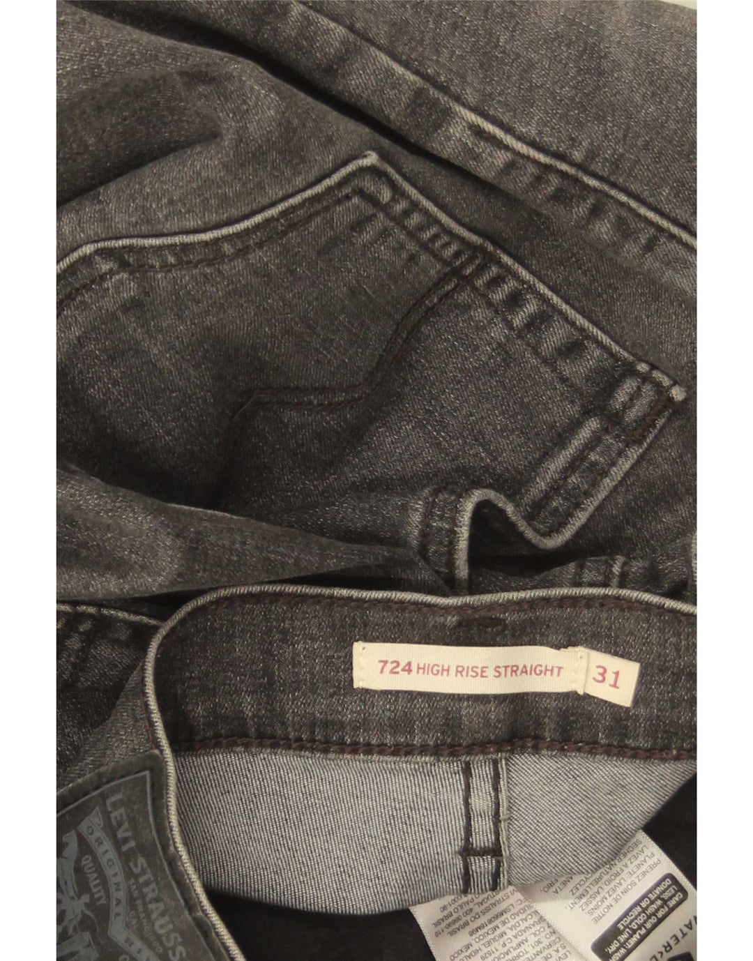 Jeans dritti a vita alta Levi's 724 da donna W31 L29 cotone grigio