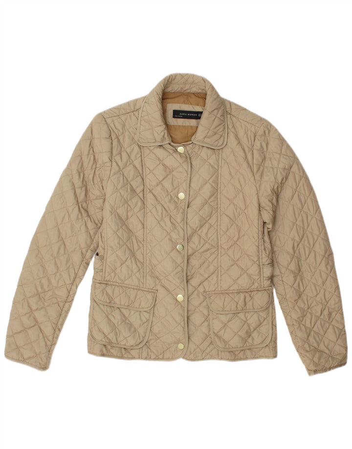 Giacca trapuntata da donna Zara UK 12 Poliestere beige medio