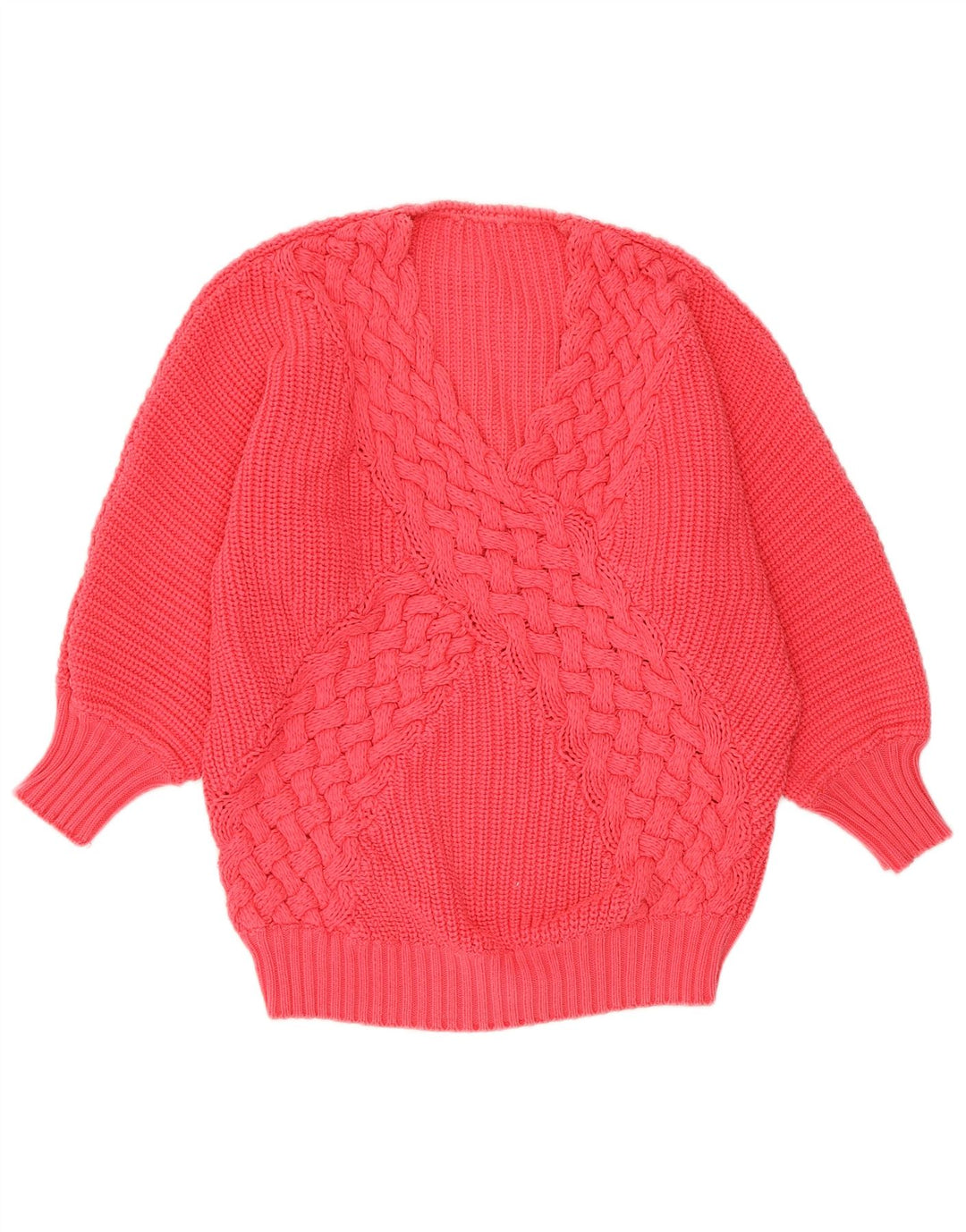 Maglione da donna VINTAGE con scollo a V e maniche a pipistrello a 3/4 UK 16 grande rosa