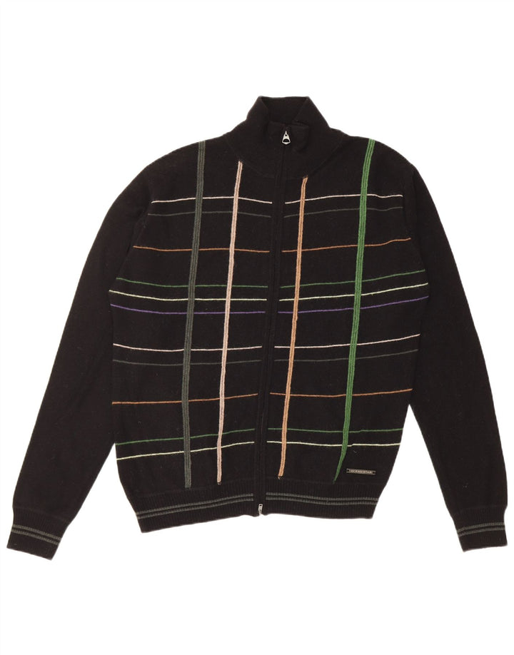 Maglione cardigan da uomo Ocean Star in lana a righe nere medie
