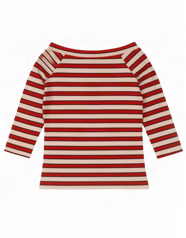Marks & Spencer Top da donna con spalle scoperte manica 3/4 UK 12 medio rosso a righe