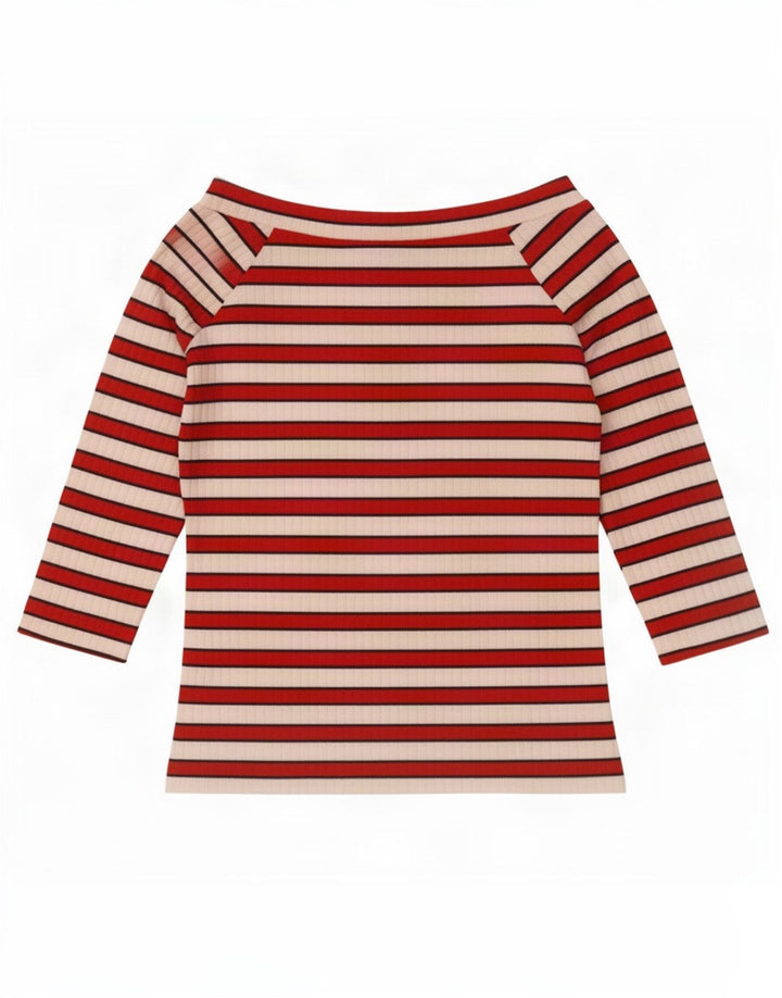 Marks & Spencer Top da donna con spalle scoperte manica 3/4 UK 12 medio rosso a righe