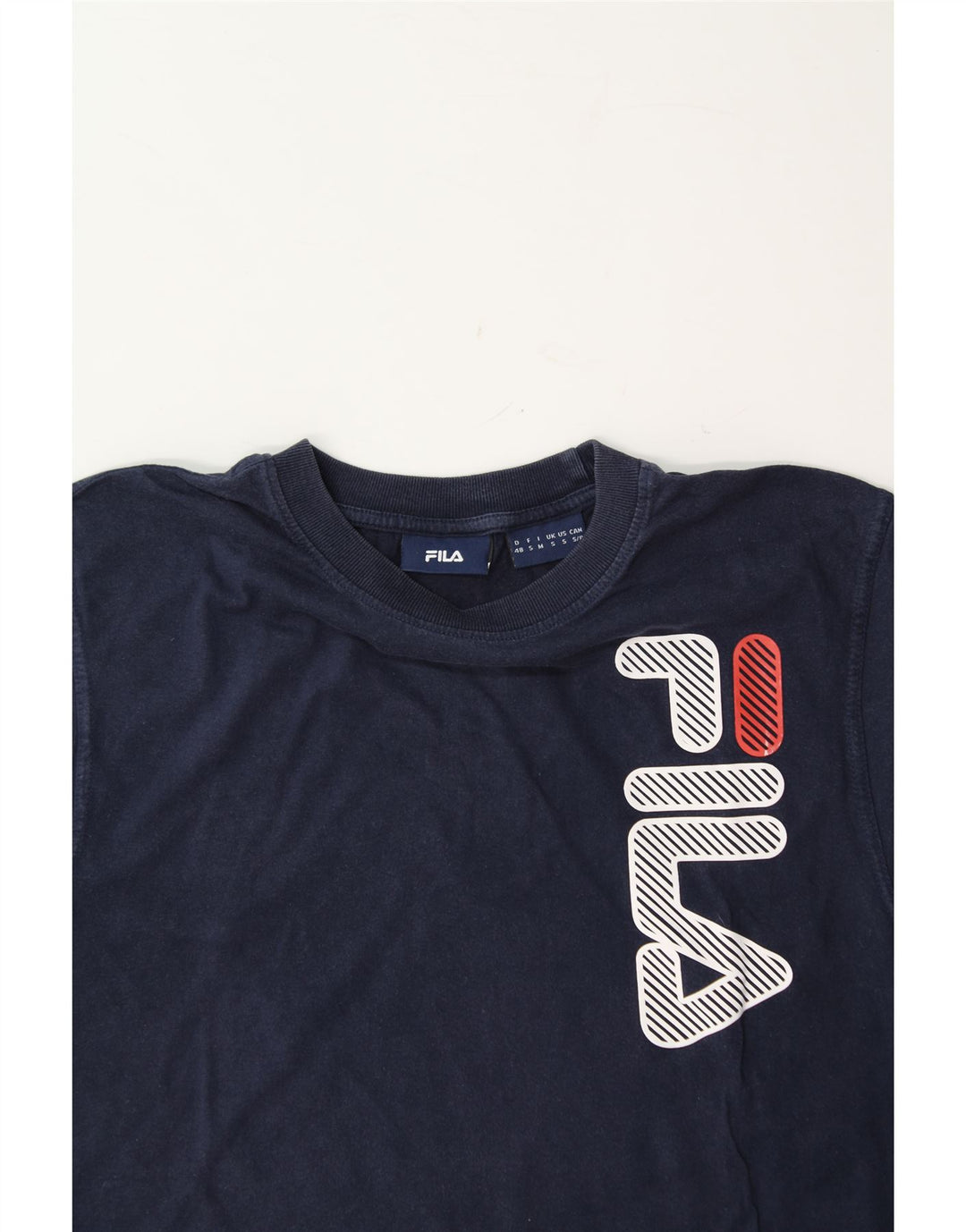 FILA Mens Graphic T-Shirt Top Small Navy Blue Cotton Vintage Fila and Second-Hand Fila from Messina Hembry 