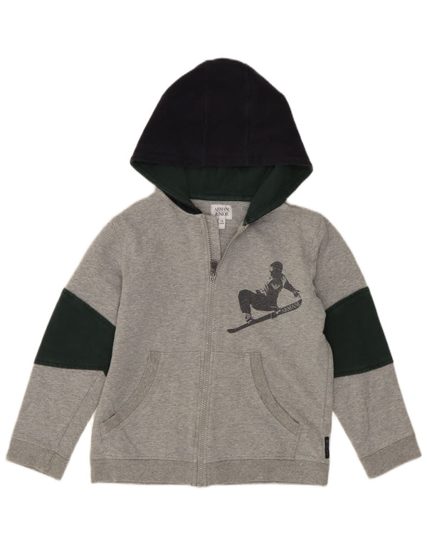Armani Boys Graphic Zip Hoodie Sweater 6-7 Years Grey Cotton
