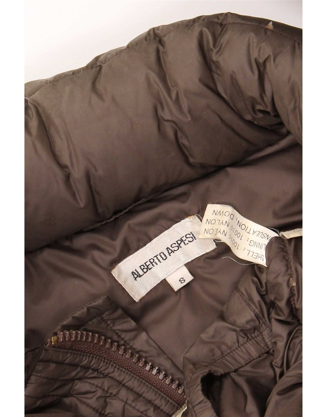Alberto Aspesi Giacca imbottita con cappuccio da uomo UK 36 Small Marrone Nylon