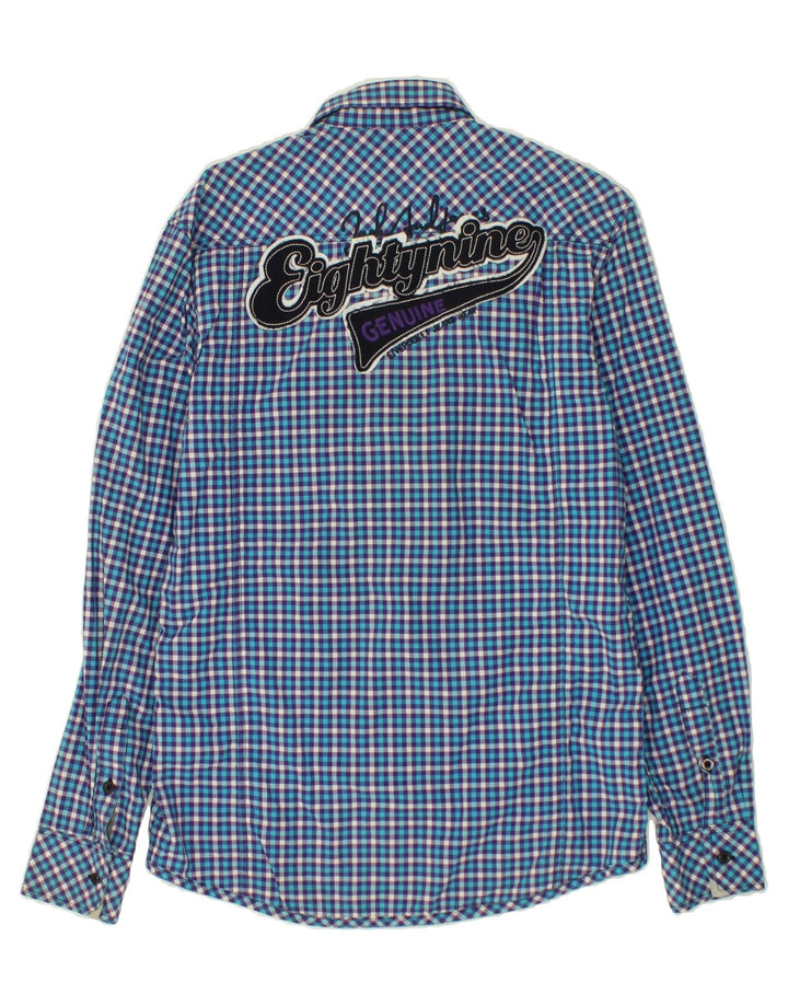 JACK & JONES Mens Graphic Shirt Medium Blue Check Cotton Vintage Jack & Jones and Second-Hand Jack & Jones from Messina Hembry 