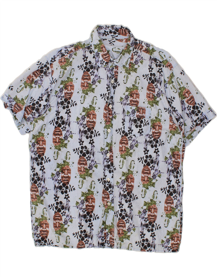 VINTAGE Mens Short Sleeve Shirt Large Blue Floral Vintage Vintage and Second-Hand Vintage from Messina Hembry 