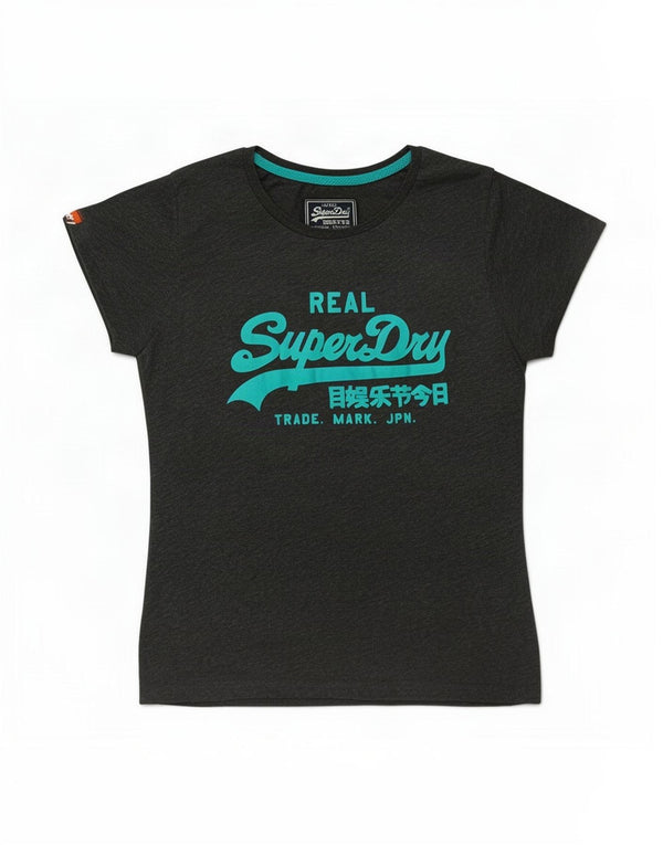 T-shirt grafica da donna Superdry Top UK 16 grande cotone grigio
