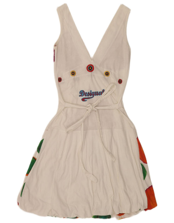 Desigual Abito a bolle senza maniche con grafica da donna UK 10 Piccolo bianco floreale