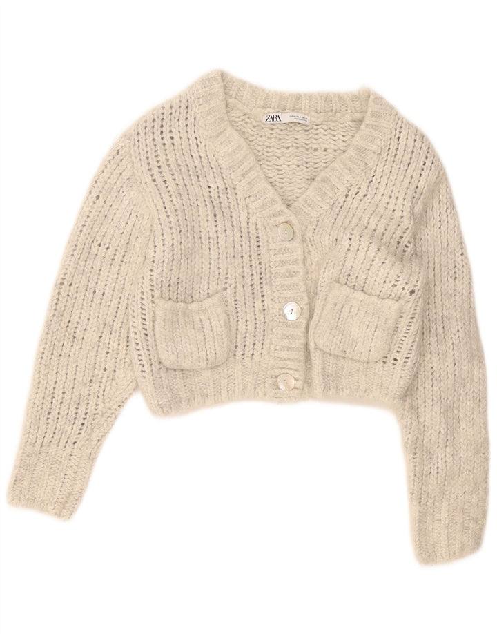Maglione cardigan corto da donna Zara UK 10 piccolo nylon grigio