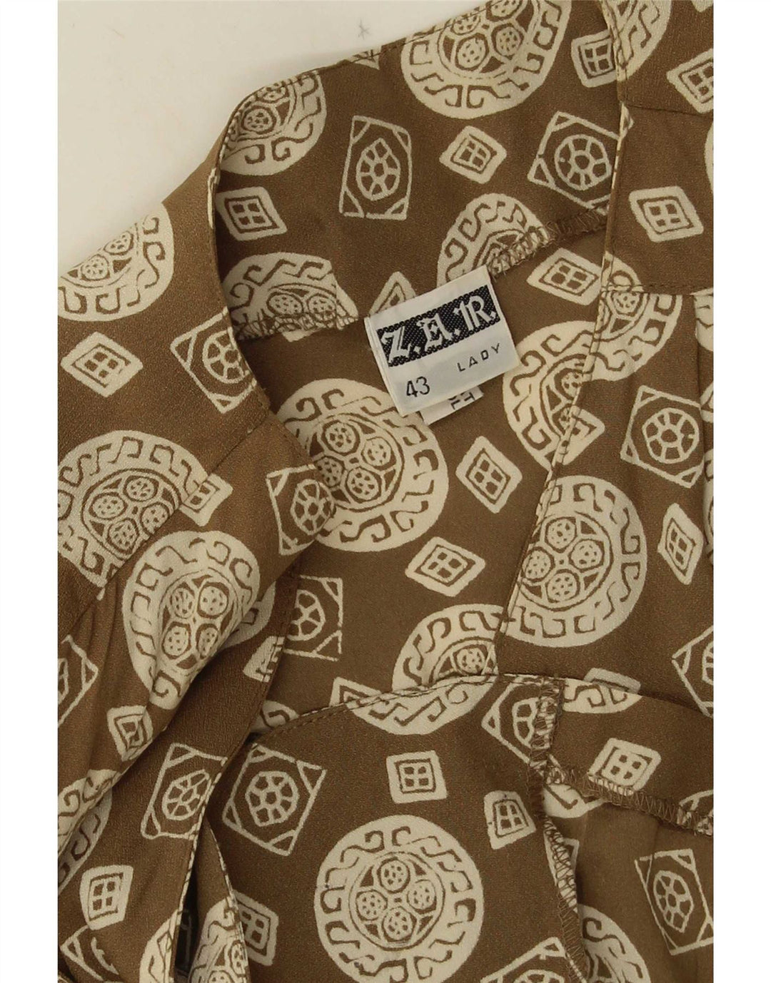 Camicetta vintage da donna con maniche a 3/4 IT 43 Acetato geometrico kaki medio