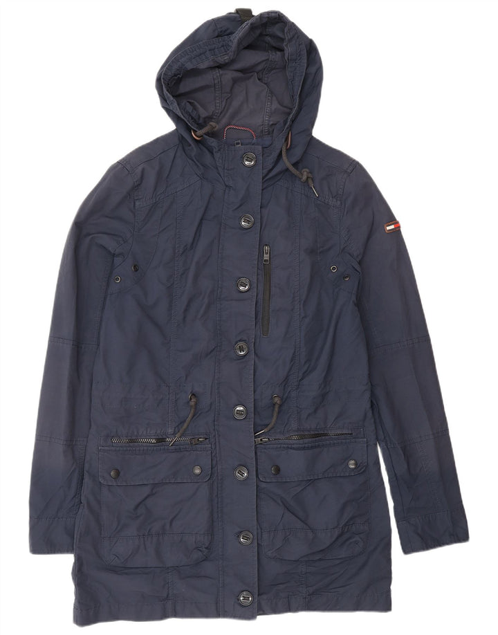 TOMMY HILFIGER Giacca parka oversize con cappuccio da donna UK 10 Small Blu Navy