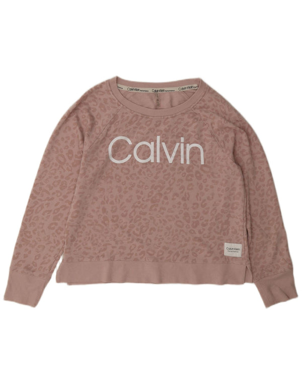 Felpa grafica da donna Calvin Klein, maglione UK 18 XL, stampa animalier rosa