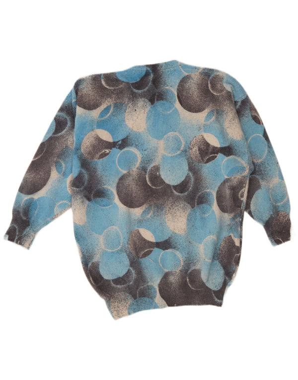 Maglione maglione girocollo da donna vintage UK 14 grande blu geometrico