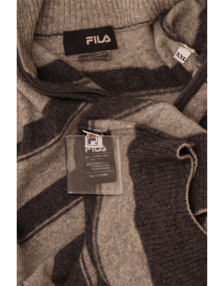 Maglione FILA da uomo con zip e collo 2XL in lana a righe grigie