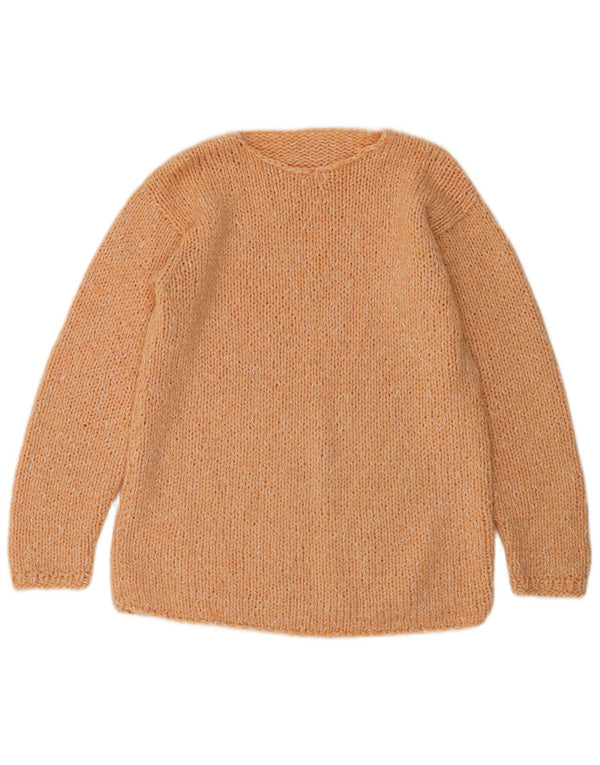 Maglione vintage da donna con scollo a barca UK 12 Medio arancione screziato