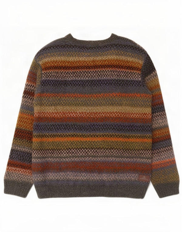 Maglione vintage da uomo con scollo a barca XL a righe multicolore