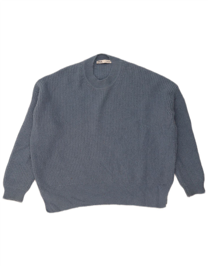 ZARA Maglione Girocollo Oversize da Donna UK 10 Piccolo Blu Navy