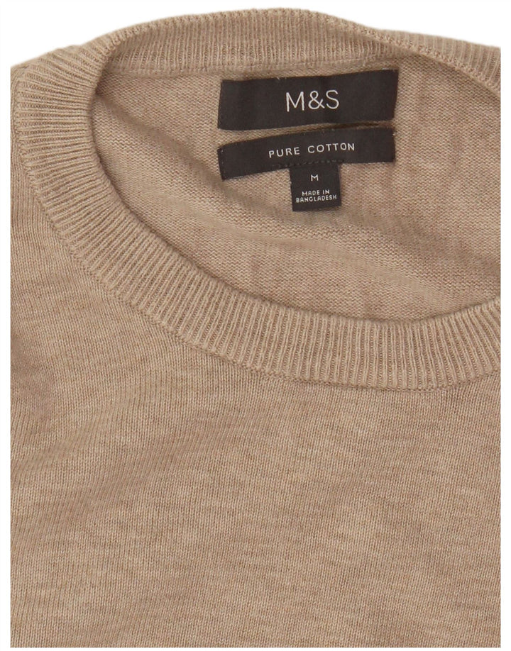 Maglione maglione girocollo da uomo Marks & Spencer in cotone beige medio