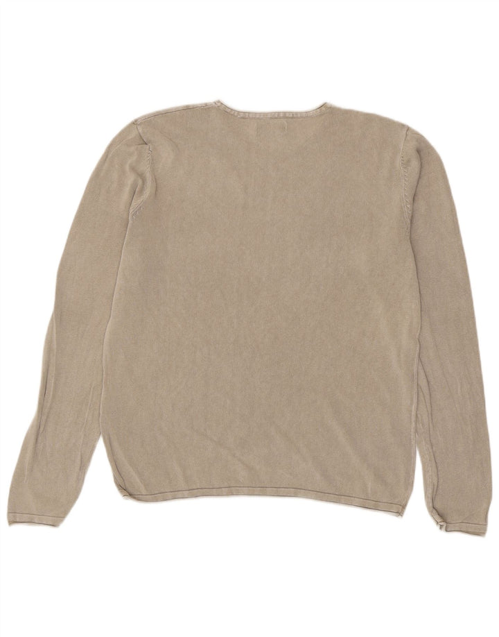 JACK & JONES Mens Crew Neck Jumper Sweater Large Beige Cotton