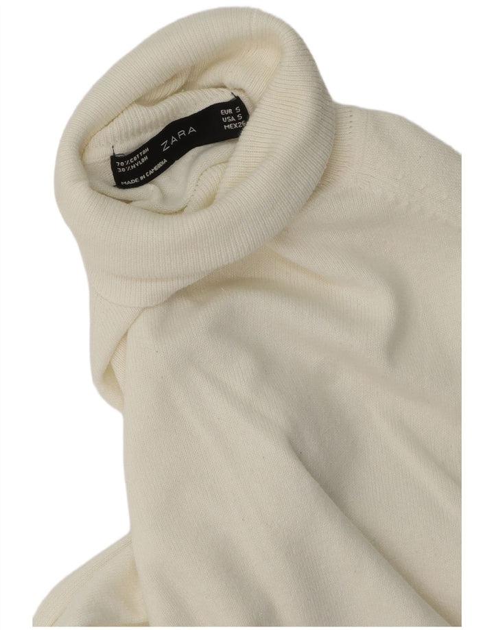 Maglione maglione collo alto da donna Zara UK 10 piccolo cotone bianco