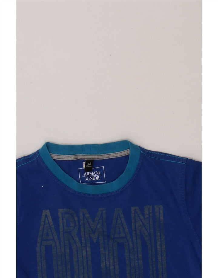 ARMANI JUNIOR Boys Graphic T-Shirt Top 3-4 Years Blue Cotton Vintage Armani Junior and Second-Hand Armani Junior from Messina Hembry 