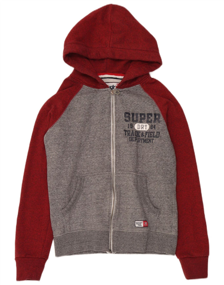 Maglione con cappuccio e zip grafica da uomo Superdry in cotone color block grigio medio
