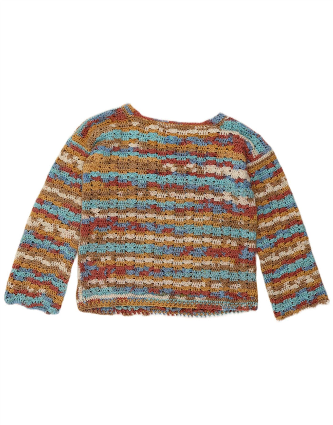 Maglione maglione vintage da donna con scollo a barca UK 14 a righe multicolori medie