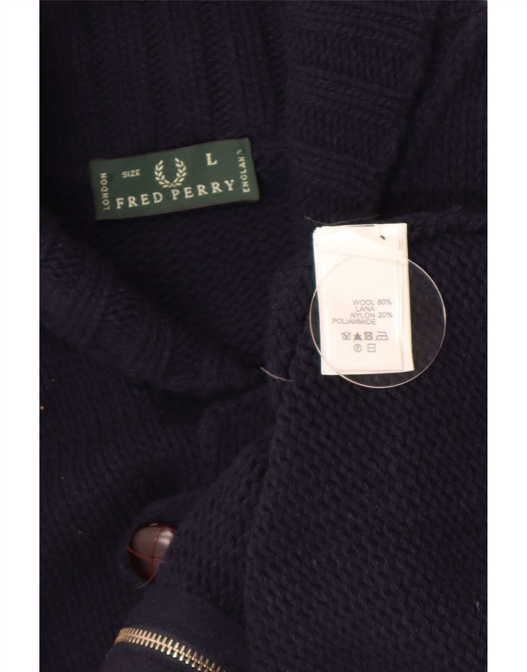 Maglione cardigan da uomo Fred Perry grande in lana blu navy