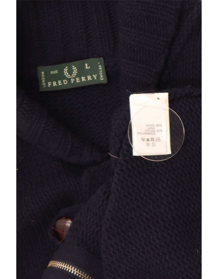 Maglione cardigan da uomo Fred Perry grande in lana blu navy