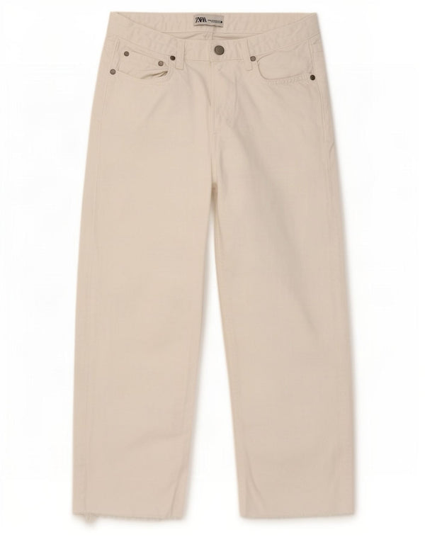 Jeans corti da donna Zara a gamba larga EU 34 XS W26 L24 Cotone bianco