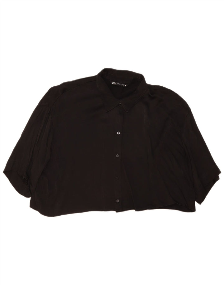 Zara Camicia a maniche corte corta oversize da donna, camicetta UK 14 media nera