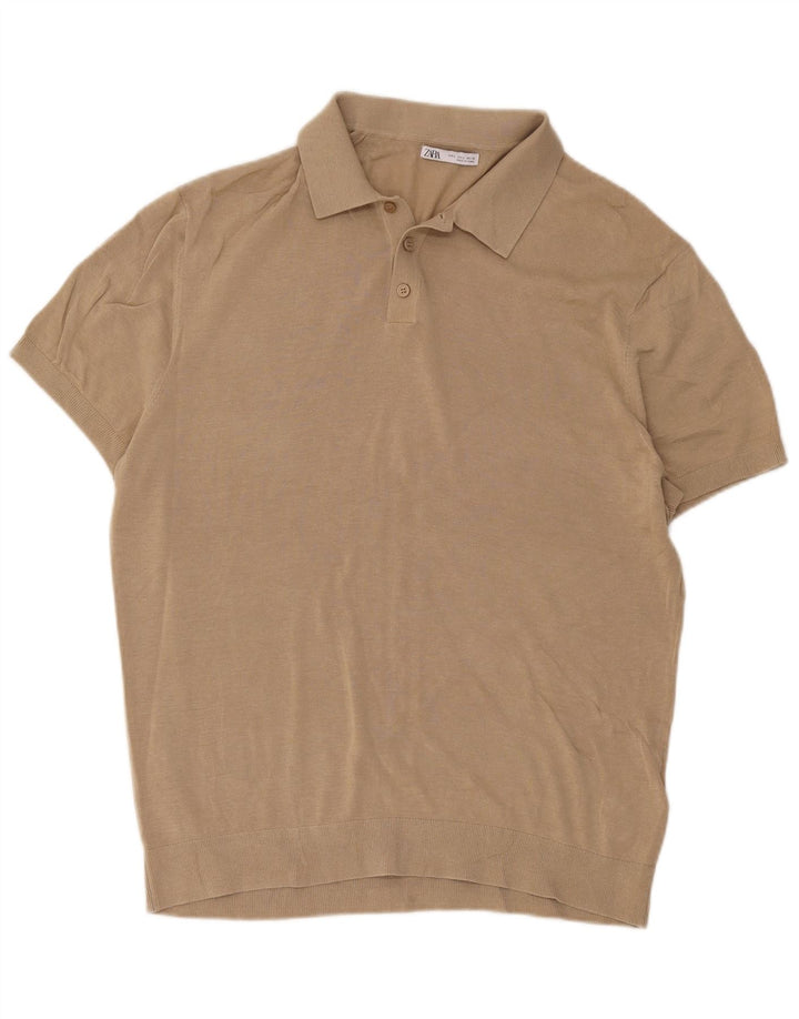 Polo Zara da uomo grande in cotone beige