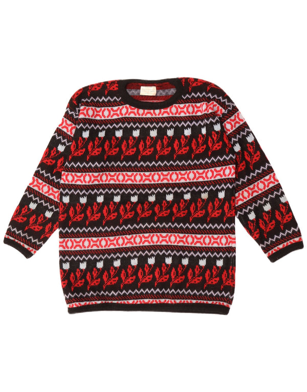Maglione girocollo da uomo vintage in acrilico floreale medio multicolore